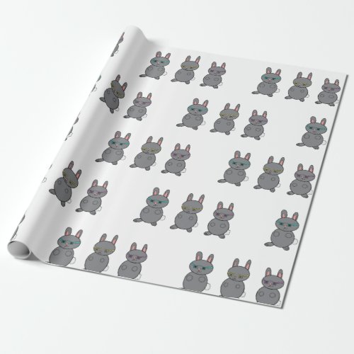 Rabbits Gray Wearing Glasses Blue Yellow Purple Wrapping Paper