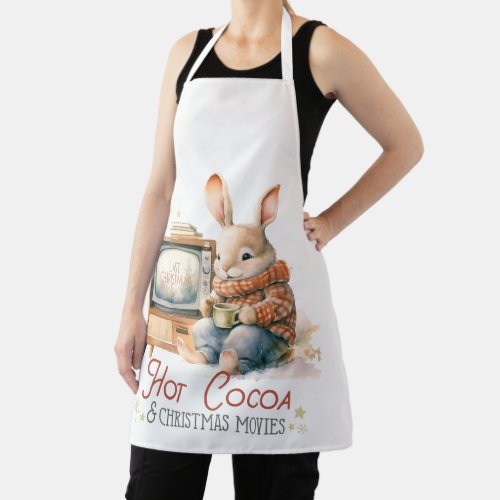 Rabbits Hot Cocoa and Christmas Movies Apron