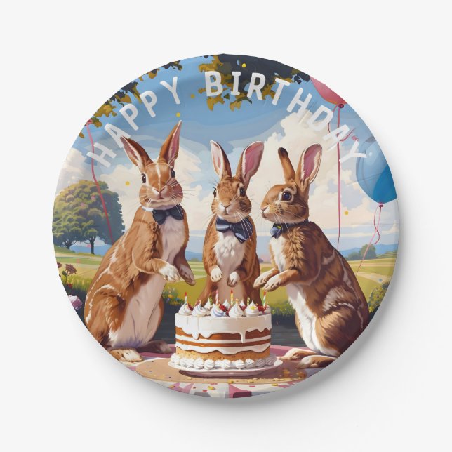 Rabbits In Bow Ties Birthday Party Paper Plates (Front)