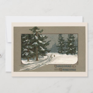 Rabbits in Christmas winter scene greeting card