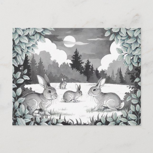 Rabbits in Forest Clearing Postcard (Front)