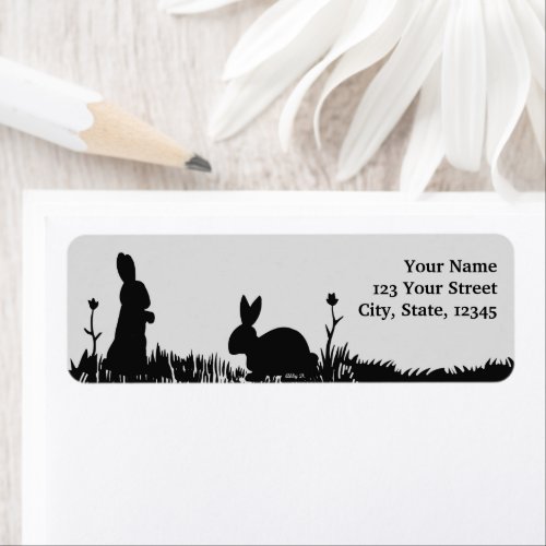Rabbits in Meadow Silhouette Return Address Labels