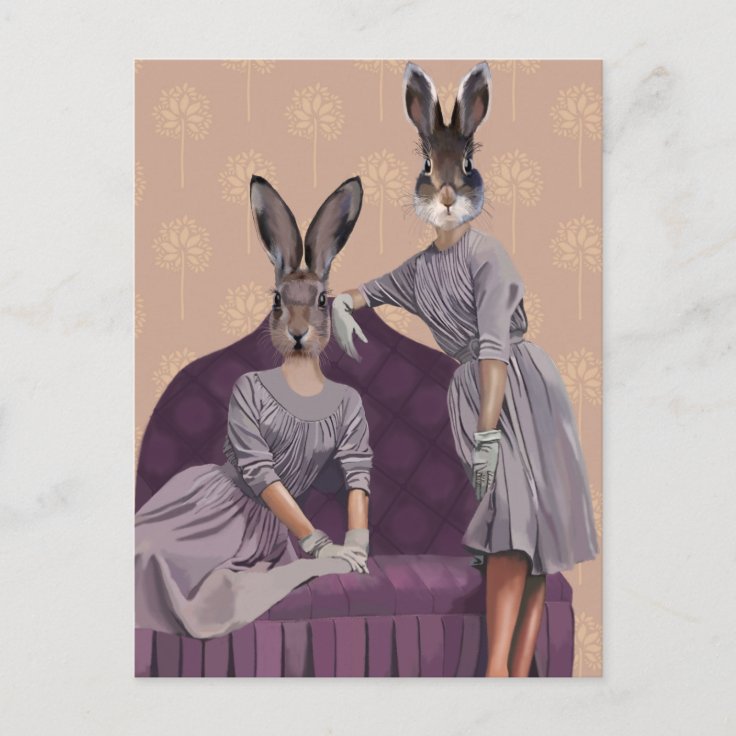 Rabbits in Purple Postcard | Zazzle