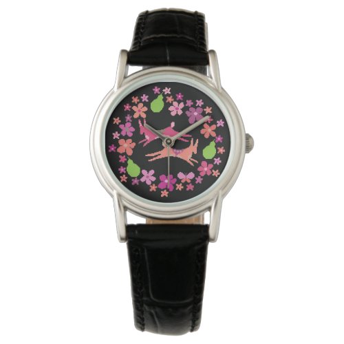 Rabbits in the Garden Classic Black Leather Watch