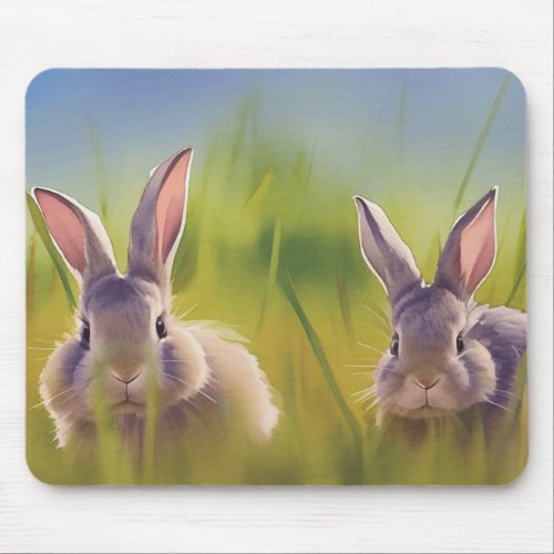 Rabbits in the Grass Mouse Pad