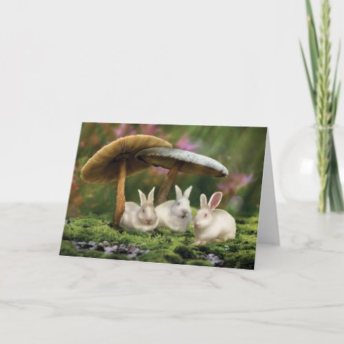 Rabbits in Wonderland Rabbits  mushrooms card Card