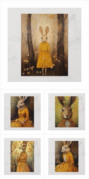 Rabbits in Yellow Dresses or Suits