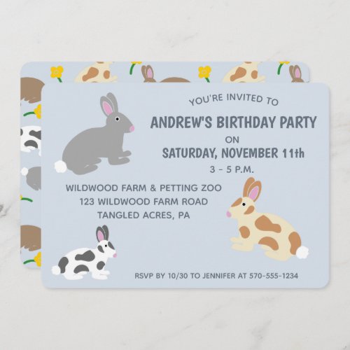 Rabbits Kids Birthday Party or Easter Light Blue Invitation