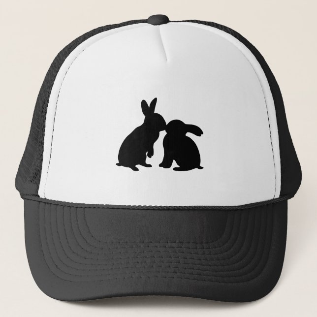 Rabbits Kissing silhouette Trucker Hat (Front)