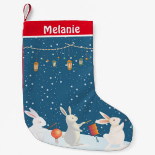 Rabbits Lantern Parade in Snow Personalised Small Christmas Stocking
