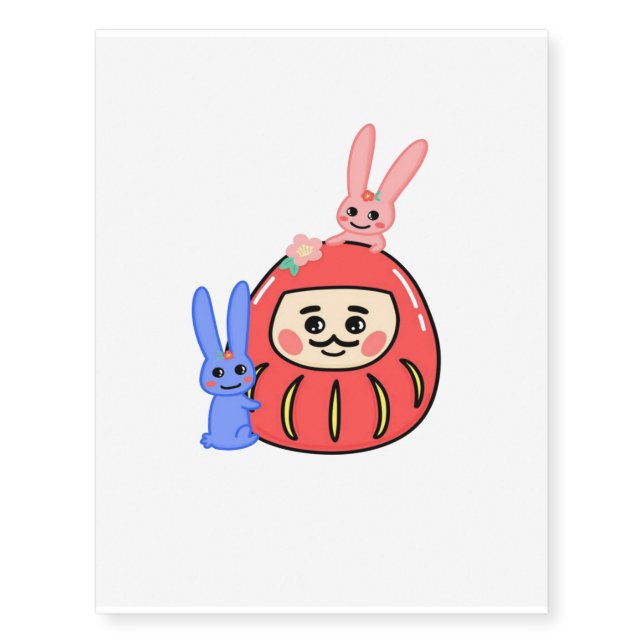 Rabbits Love Daruma Temporary Tattoos (Front)