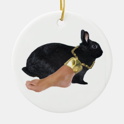 Rabbits Lucky Human Foot Ceramic Ornament