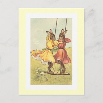 "rabbits On A Swing" Vintage Easter Holiday Postcard by PrimeVintage at Zazzle