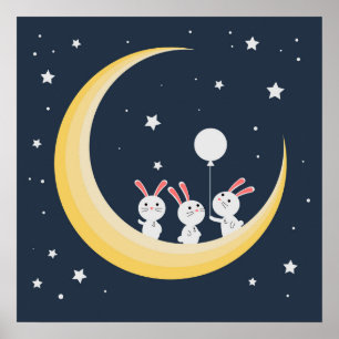 Rabbits on the moon poster