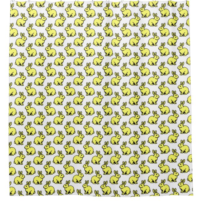 Rabbits Pattern - Black and Lt Yellow and White Shower Curtain (Front)