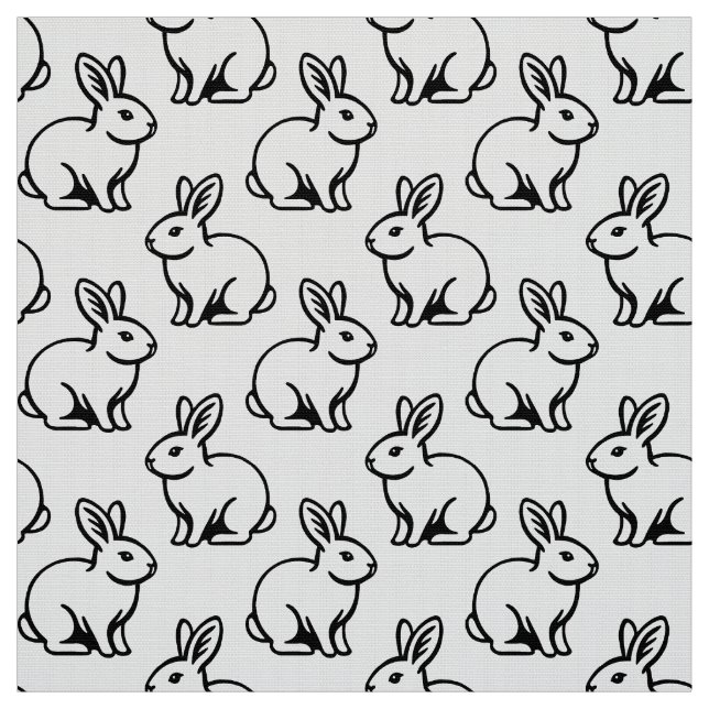 Rabbits Pattern - Black and White Fabric (Swatch)