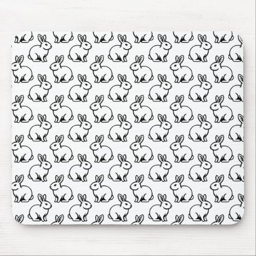 Rabbits Pattern _ Black and White Mouse Pad