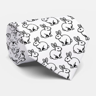 Rabbits Pattern - Black and White Neck Tie