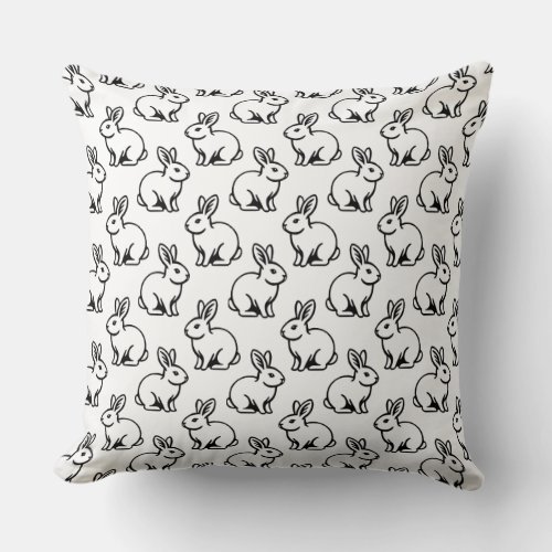 Rabbits Pattern _ Black and White Throw Pillow