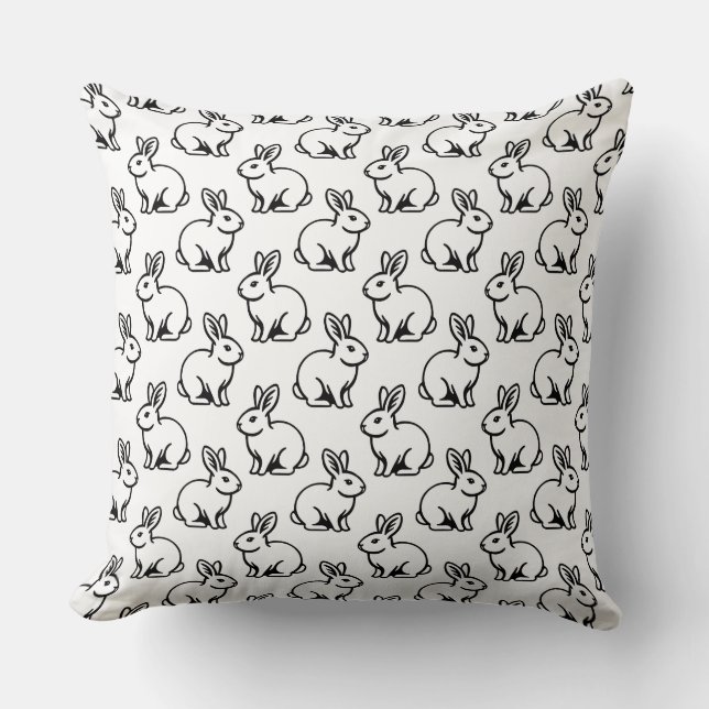 Rabbits Pattern - Black and White Throw Pillow (Front)