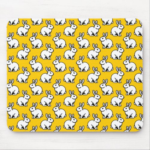 Rabbits Pattern _ Black and White with Amber Mouse Pad