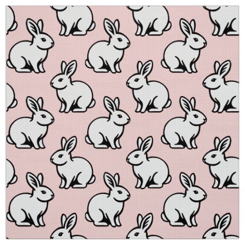 Rabbits Pattern _ Black and White with Faded Pink Fabric