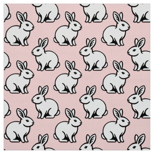 Rabbits Pattern - Black and White with Faded Pink Fabric