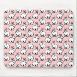 Rabbits Pattern - Black and White with Faded Pink Mouse Pad