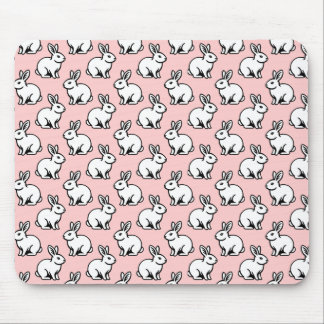 Rabbits Pattern - Black and White with Faded Pink Mouse Pad