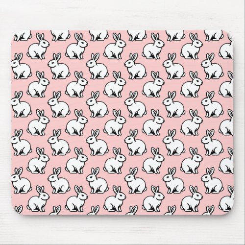 Rabbits Pattern _ Black and White with Faded Pink Mouse Pad