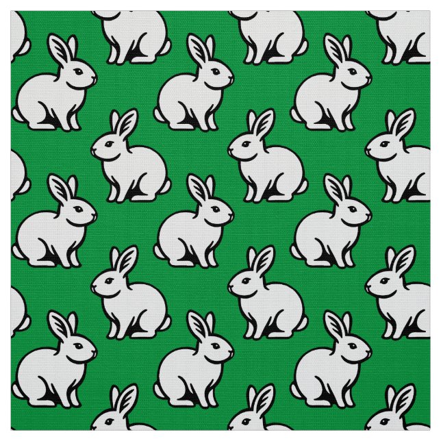 Rabbits Pattern - Black and White with Kelly Green Fabric (Swatch)