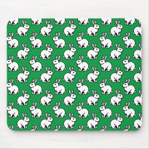 Rabbits Pattern _ Black and White with Kelly Green Mouse Pad