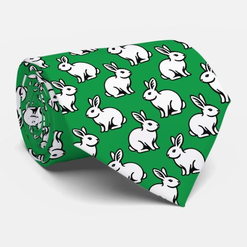 Rabbits Pattern _ Black and White with Kelly Green Neck Tie