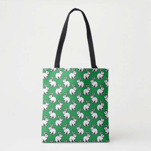Rabbits Pattern _ Black and White with Kelly Green Tote Bag