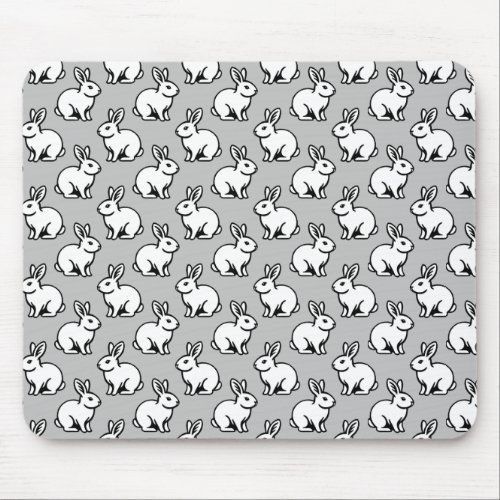 Rabbits Pattern _ Black and White with Light Gray Mouse Pad