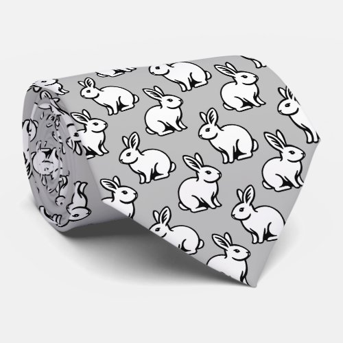 Rabbits Pattern _ Black and White with Light Gray Neck Tie