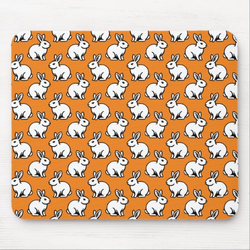 Rabbits Pattern _ Black and White with Orange Mouse Pad