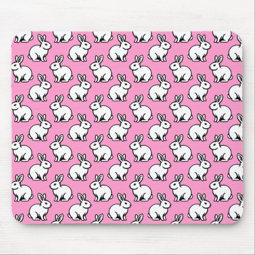 Rabbits Pattern _ Black and White with Pink Mouse Pad