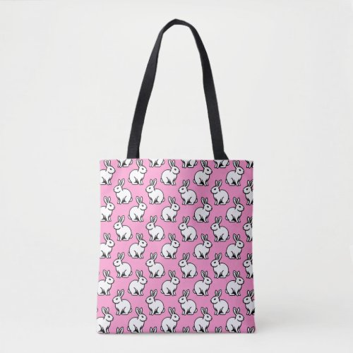 Rabbits Pattern _ Black and White with Pink Tote Bag