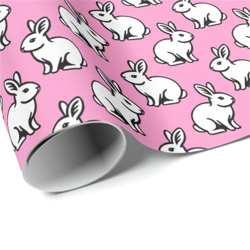 Rabbits Pattern _ Black and White with Pink Wrapping Paper