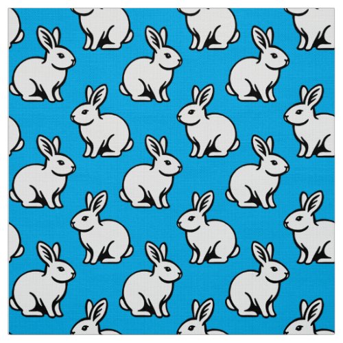 Rabbits Pattern _ Black and White with Sky Blue Fabric