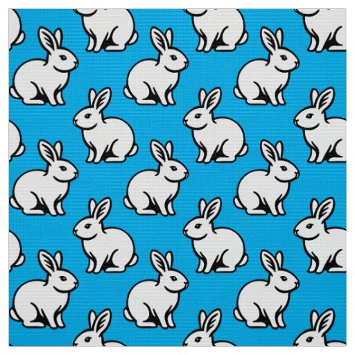 Rabbits Pattern - Black and White with Sky Blue Fabric