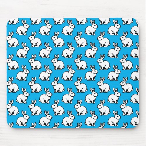 Rabbits Pattern _ Black and White with Sky Blue Mouse Pad