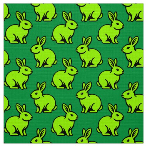Rabbits Pattern _ Black Chartreus and Kelly Green Fabric