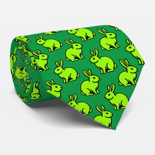 Rabbits Pattern _ Chartreus Black and Kelly Green Neck Tie
