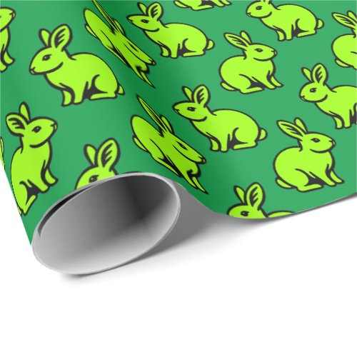 Rabbits Pattern _ Chartreus Black and Kelly Green Wrapping Paper