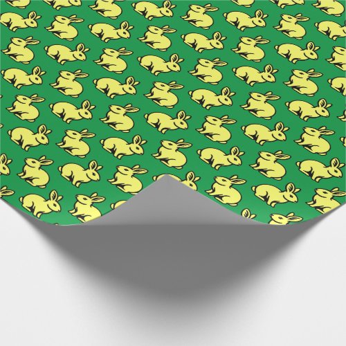 Rabbits Pattern _ Lt Yellow Black and Kelly Green Wrapping Paper