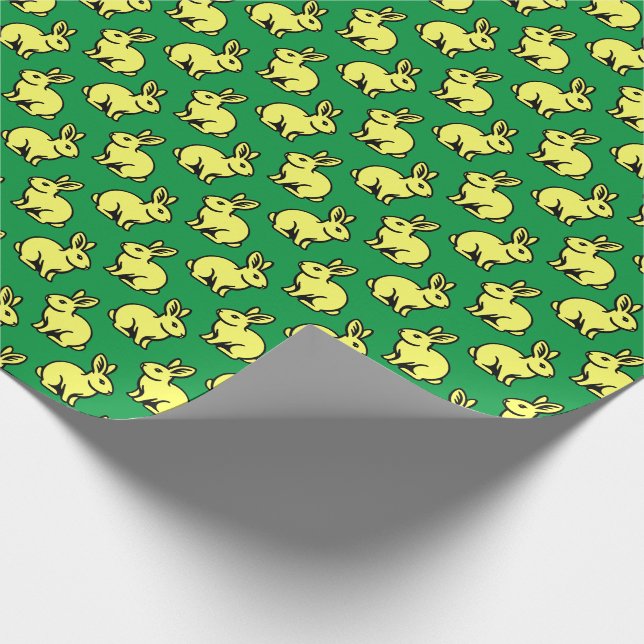 Rabbits Pattern - Lt Yellow, Black and Kelly Green Wrapping Paper (Corner)