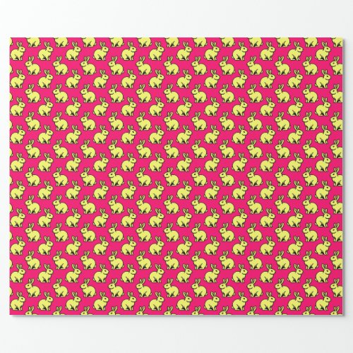 Rabbits Pattern _ Lt Yellow Black and Neon Red Wrapping Paper