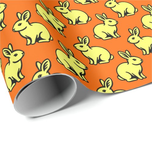 Rabbits Pattern _ Lt Yellow Black and Orange Wrapping Paper